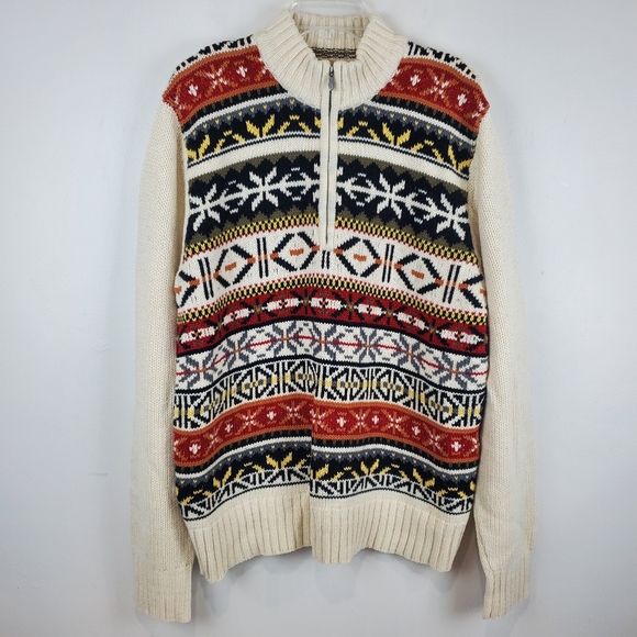Izod Wool Blend Nordic Winter 1/4 Zip Knit Sweater Size LG Mens Snowflake - Picture 12 of 12